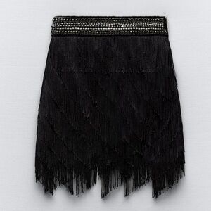 Zara Fringed skirt with beaded waist NWOT